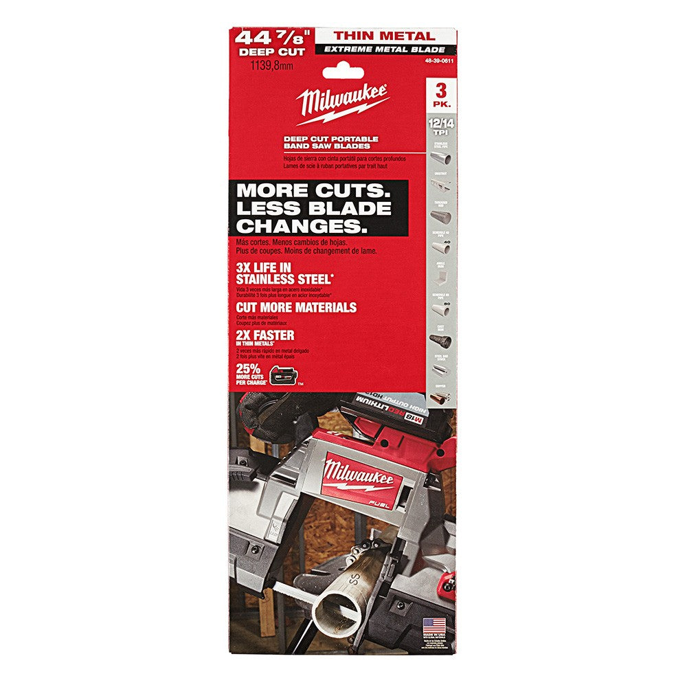 Milwaukee 48-39-0611 44-7/8 12/14TPI Extreme Thin Metal Bandsaw Blades 3 Pack Deep Cut