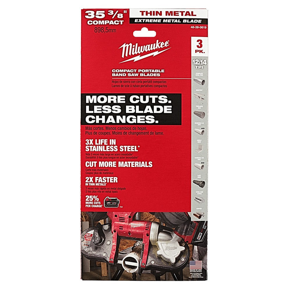 Milwaukee 48-39-0619 35-38 12/14TPI Extreme Thin Metal Bandsaw Blades 3 Pack Compact