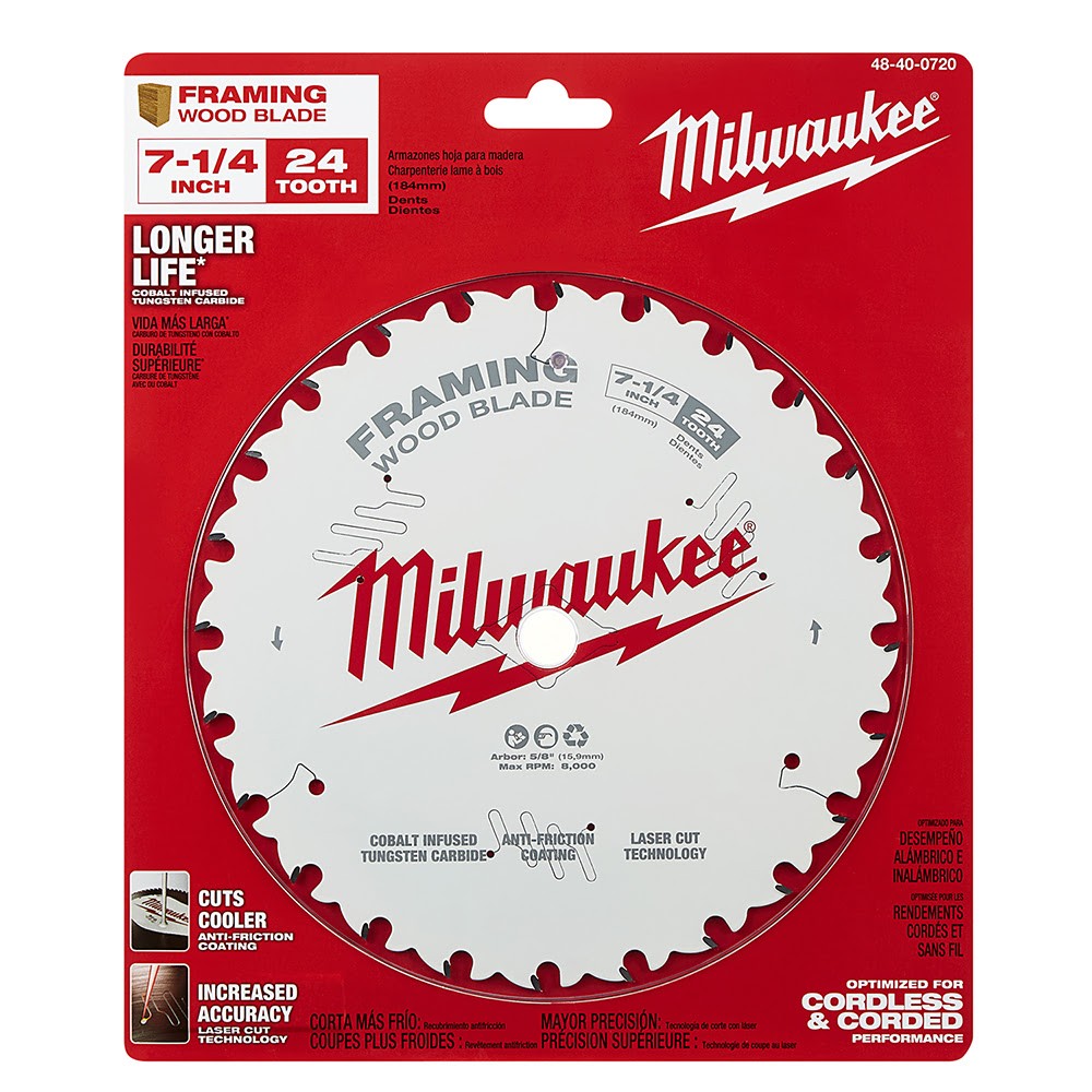 Milwaukee 48-40-0720 7-1/4 24T Framing Circular Saw Blade
