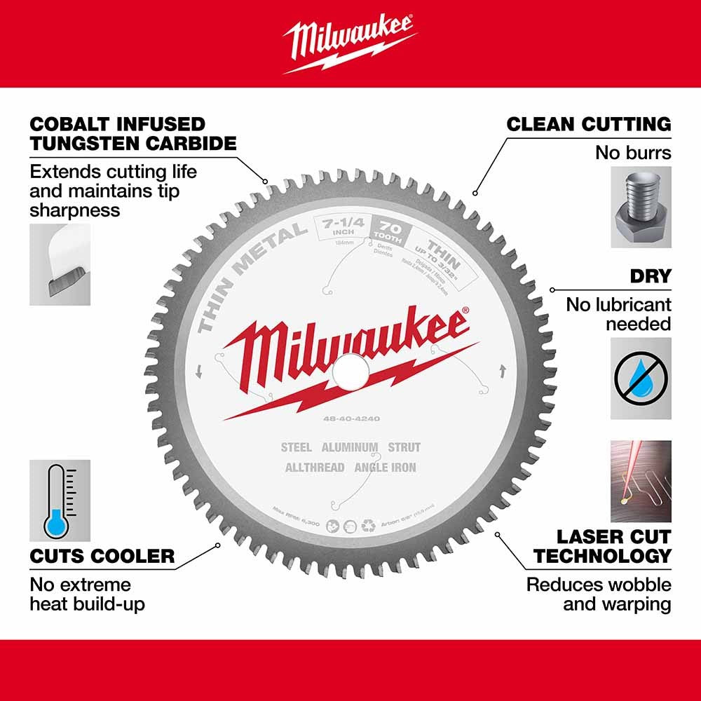 Milwaukee 48-40-4240 7-1/4 70T Metal CSB, 5/8