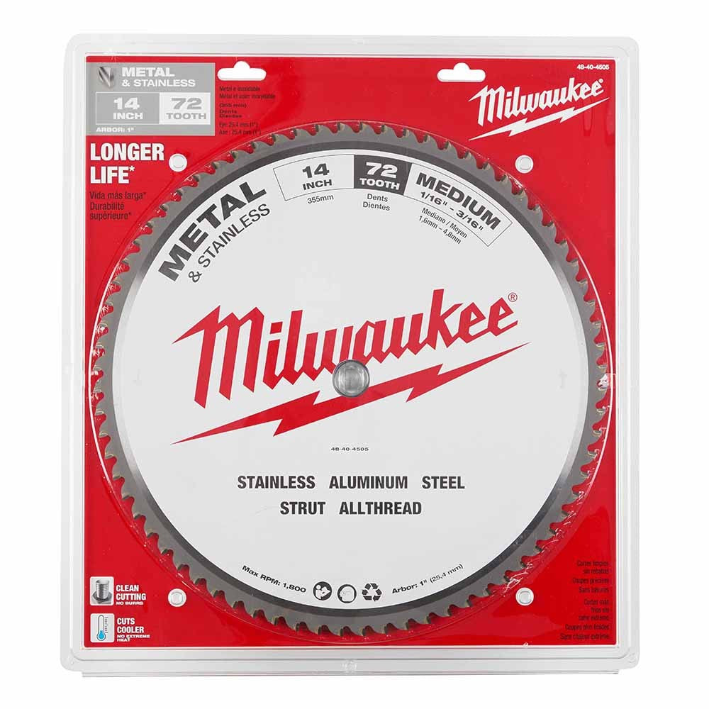 Milwaukee 48-40-4505 Circular Saw Blade 14, 72 Tooth Dry Cut Carbide Tipped