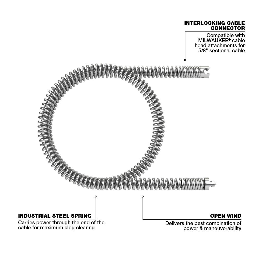 Milwaukee 48-53-2680 5/8” x 7-1/2 All-Purpose Open Wind Sectional Cable