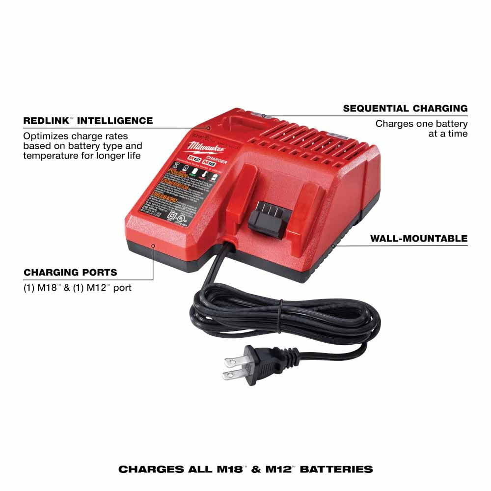 Milwaukee 48-59-1852B M18 18V Lithium-Ion Starter Kit With Two XC 5.0 Ah Battery Packs And Multi-Voltage Charger