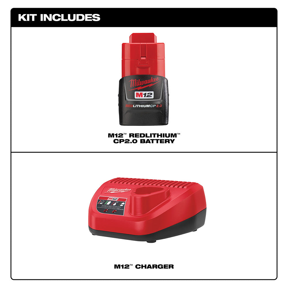 Milwaukee 48-59-2420 M12 Li-Ion 2.0 Battery and Charger Starter Kit
