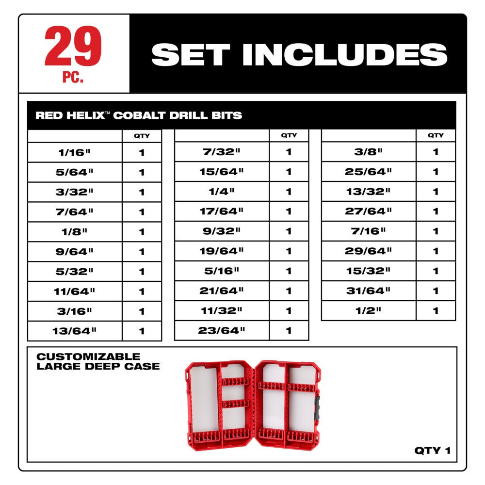 Milwaukee 48-89-2332 29-Piece Cobalt Red Helix Drill Bit Set