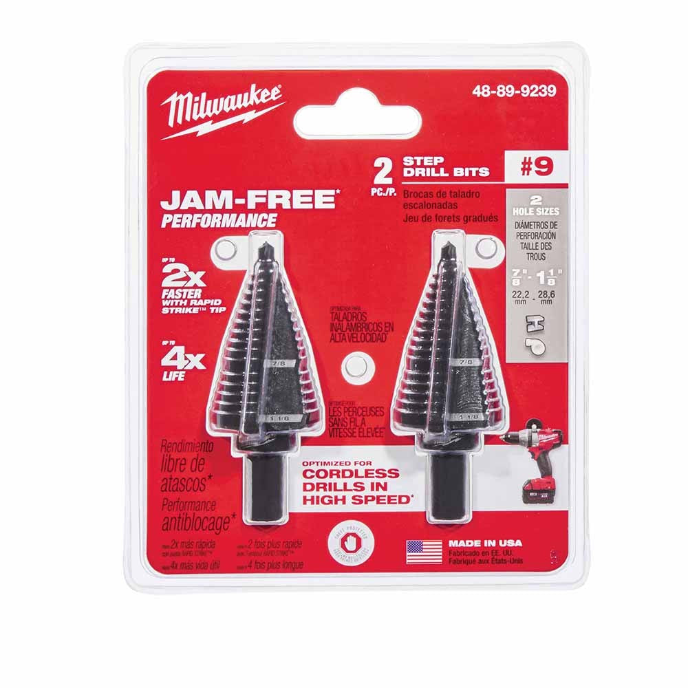 Milwaukee 48-89-9239 2 Piece #9 Step Drill Bit Set, 7/8 - 1-1/8