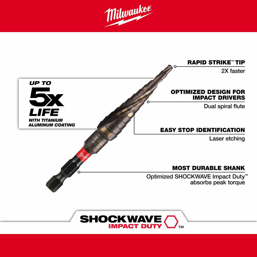 Milwaukee 48-89-9241 SHOCKWAVE Impact Duty Step Bit #1 1/8 - 1/2