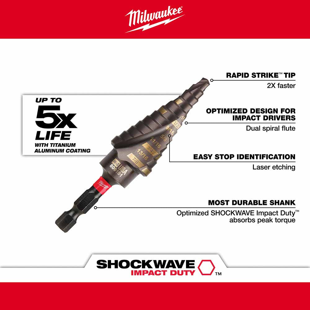 Milwaukee 48-89-9254 SHOCKWAVE Impact Duty Step Bit 3pc Set (#1, #2, #4)