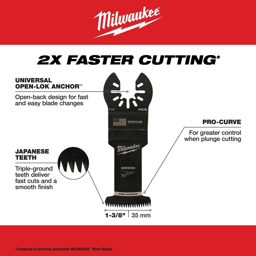 Milwaukee 49-25-1131 Milwaukee® OPEN-LOK™ 1-3/8 HCS JAPANESE TOOTH PRO-CURVE™ HARDWOOD BLADE 1PK