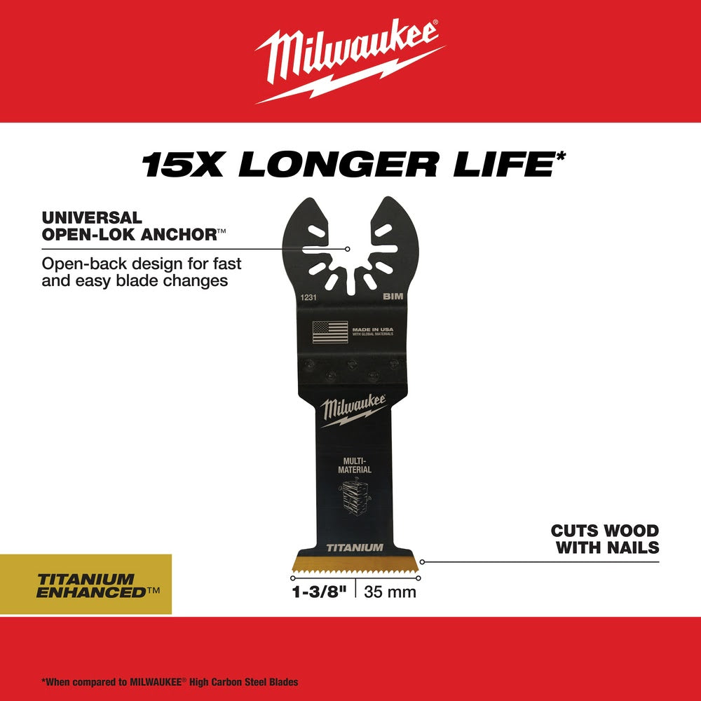 Milwaukee 49-25-1231 Milwaukee® OPEN-LOK™ 1-3/8 TITANIUM ENHANCED BI-METAL MULTI-MATERIAL BLADE 1PK