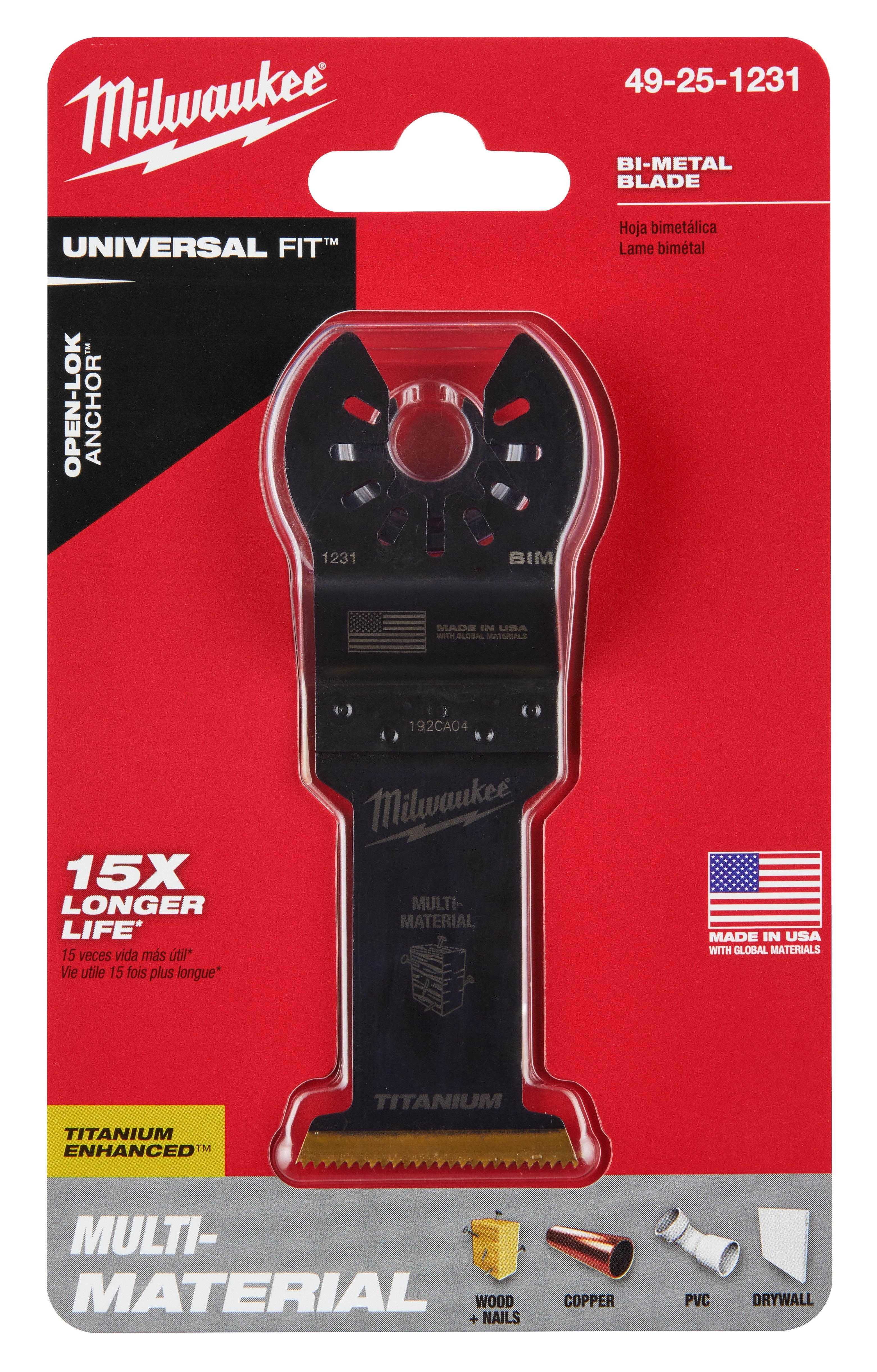 Milwaukee 49-25-1231 Milwaukee® OPEN-LOK™ 1-3/8 TITANIUM ENHANCED BI-METAL MULTI-MATERIAL BLADE 1PK