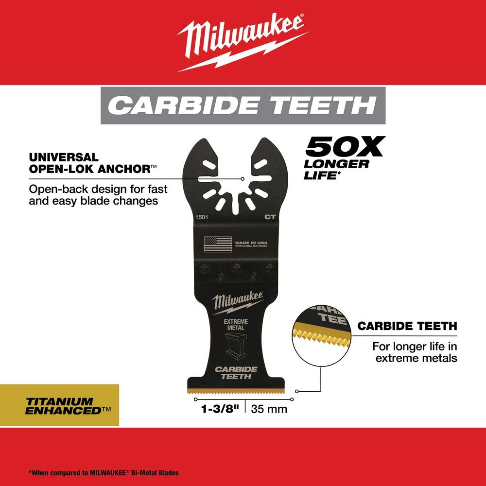 Milwaukee 49-25-1505 Milwaukee® OPEN-LOK™ 1-3/8 TITANIUM ENHANCED CARBIDE TEETH METAL BLADE 5PK