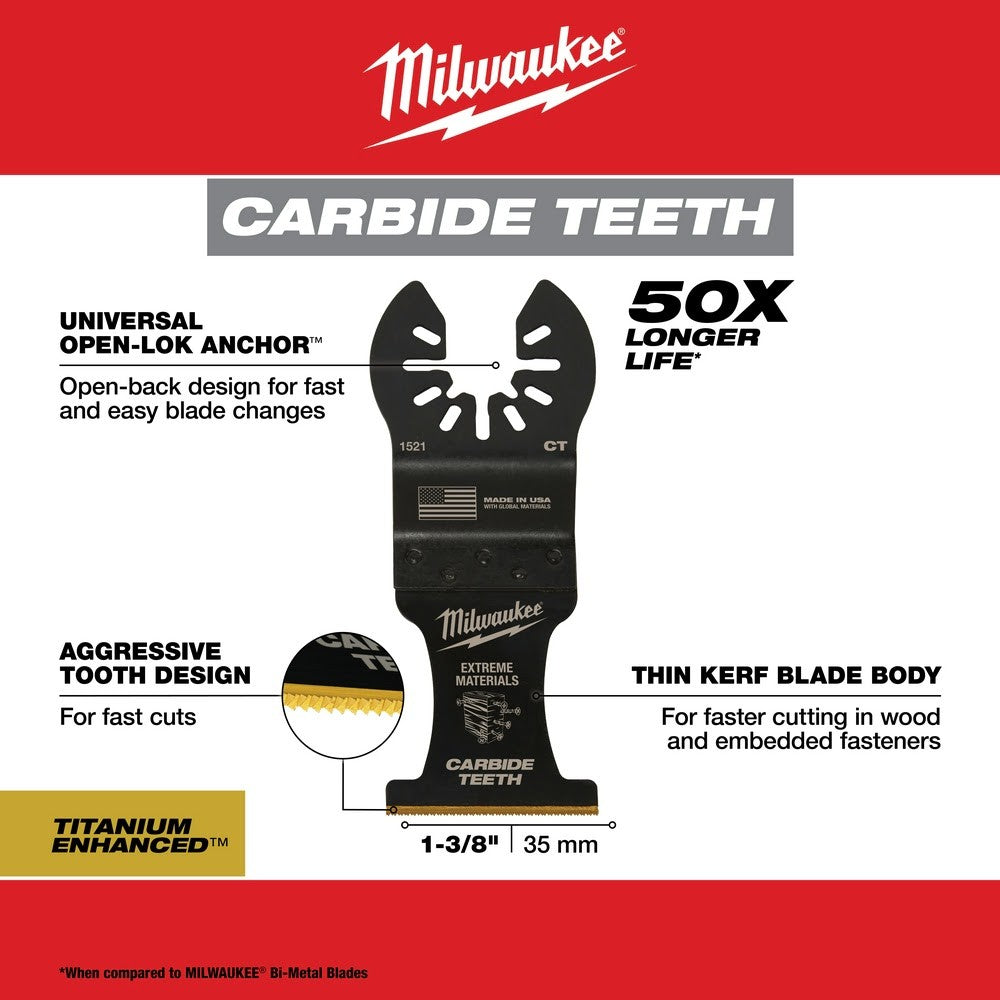 Milwaukee 49-25-1522 Milwaukee® OPEN-LOK™ 1-3/8 TITANIUM ENHANCED CARBIDE TEETH MULTI-MATERIAL BLADE 2PK