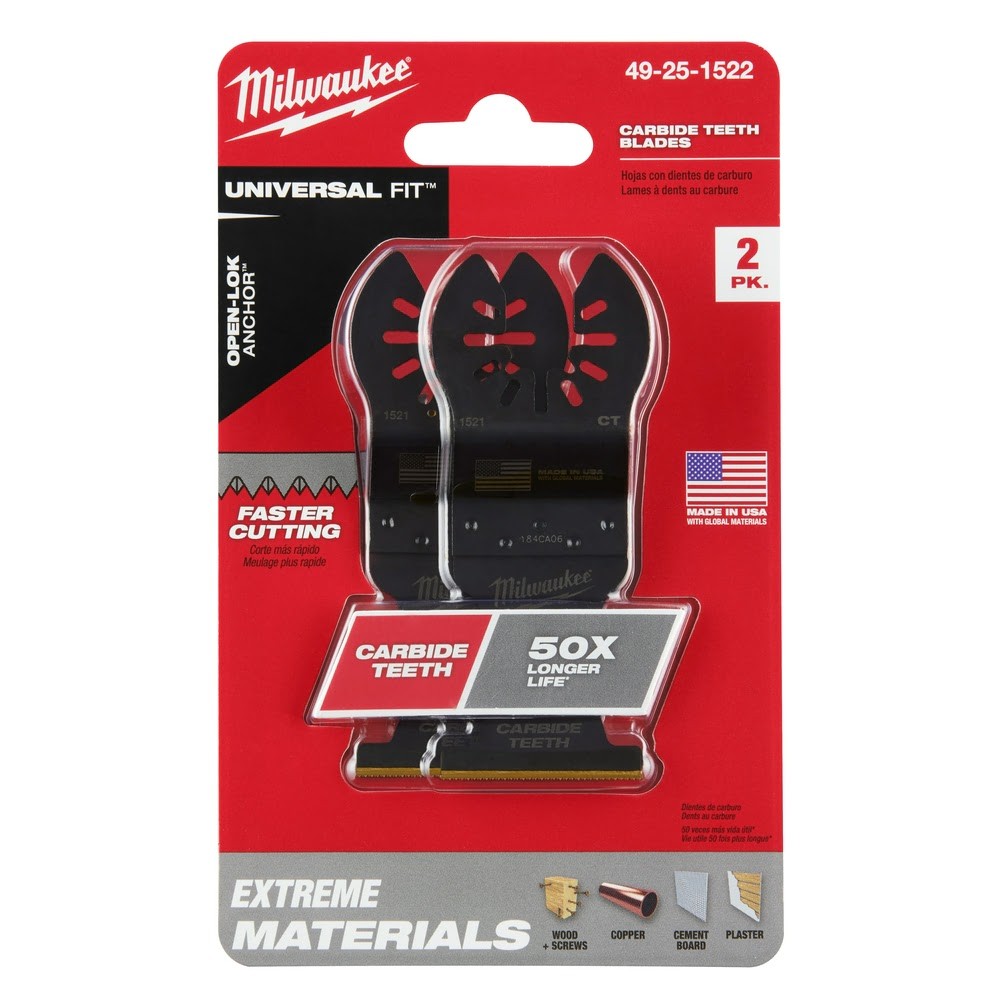 Milwaukee 49-25-1522 Milwaukee® OPEN-LOK™ 1-3/8 TITANIUM ENHANCED CARBIDE TEETH MULTI-MATERIAL BLADE 2PK
