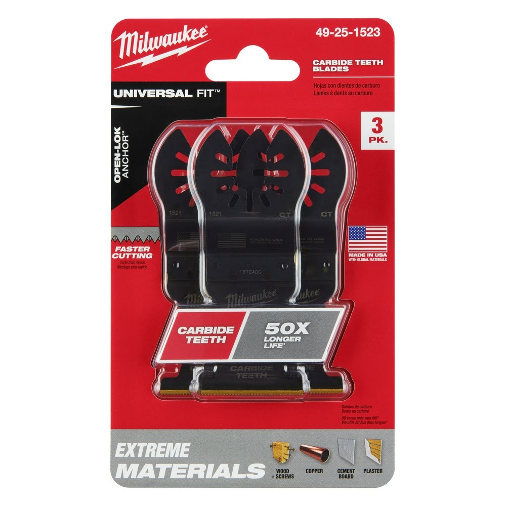 Milwaukee 49-25-1523 Milwaukee® OPEN-LOK™ 1-3/8 TITANIUM ENHANCED Carbide Teeth Multi-Material Blade (3Pk)