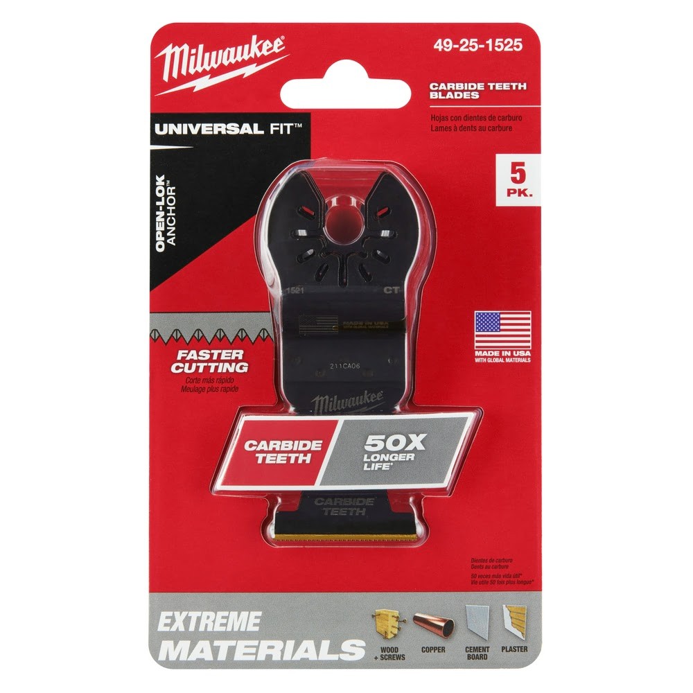 Milwaukee 49-25-1525 Milwaukee® OPEN-LOK™ 1-3/8 TITANIUM ENHANCED CARBIDE TEETH MULTI-MATERIAL BLADE 5PK