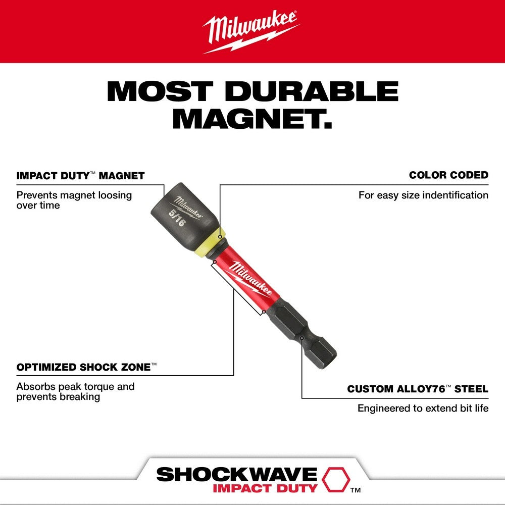 Milwaukee 49-66-4611 SHOCKWAVE Impact Duty 11MM x 2-9/16 Magnetic Nut Driver BULK 10