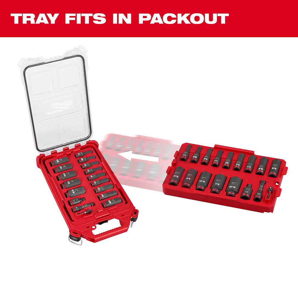 Milwaukee 49-66-6815 Shockwave Impact Duty Socket 3/8 Drive 17-Piece SAE Tray Set