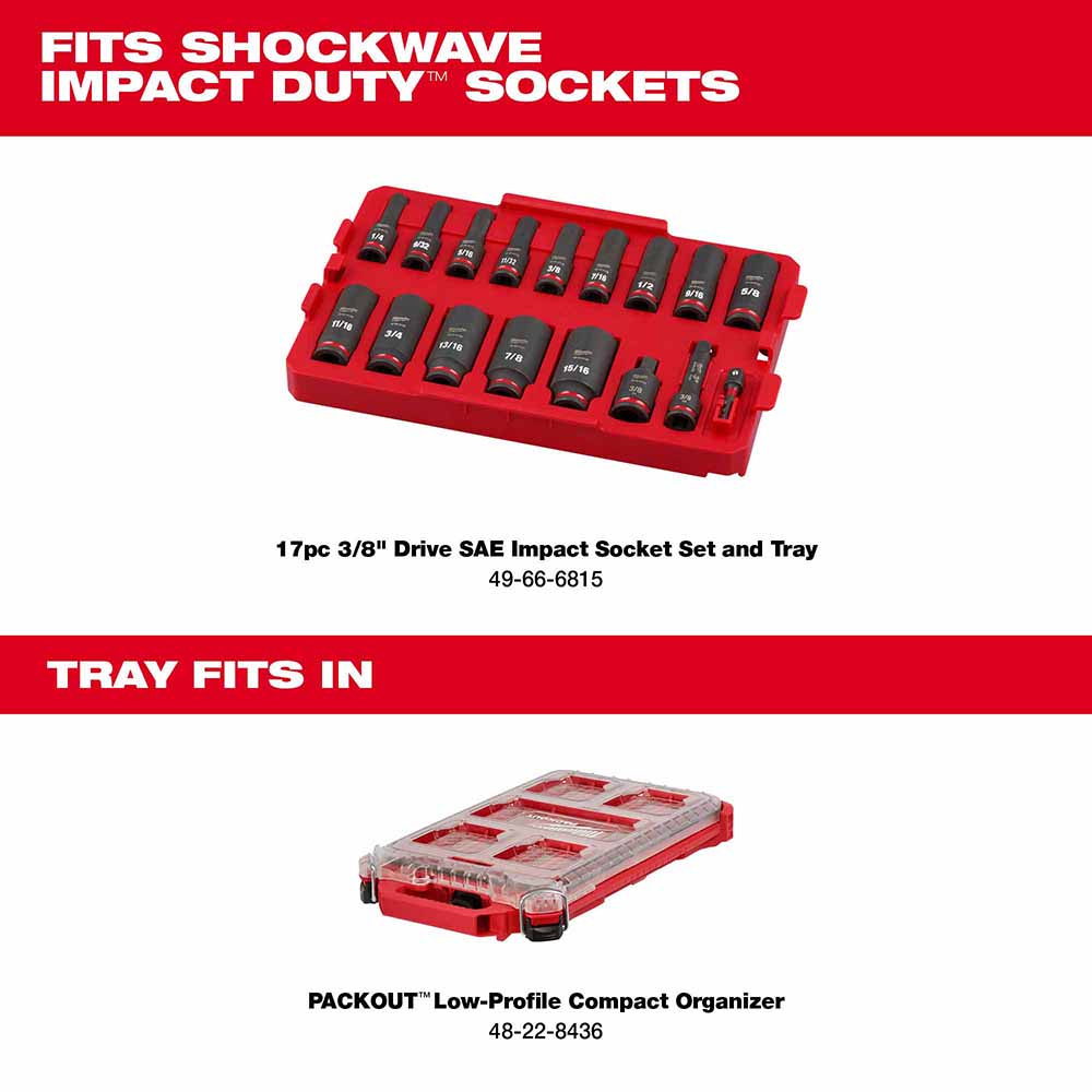 Milwaukee 49-66-6815 Shockwave Impact Duty Socket 3/8 Drive 17-Piece SAE Tray Set