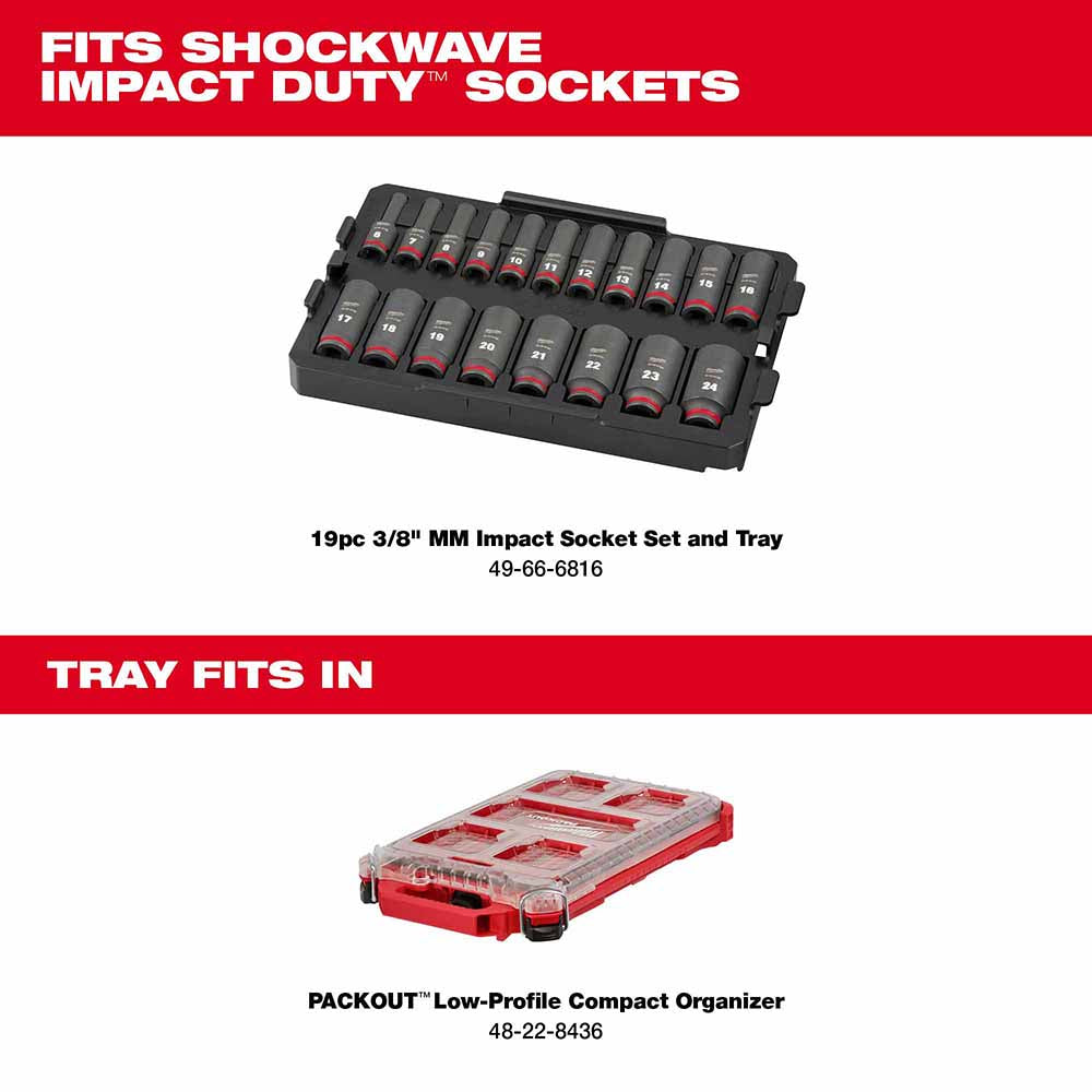 Milwaukee 49-66-6816 Shockwave Impact Duty Socket 3/8 Drive 19-Piece MM Tray Set