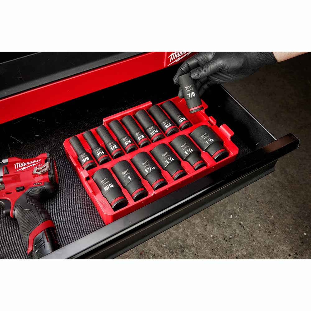 Milwaukee 49-66-6817 Shockwave Impact Duty Socket 1/2 Drive 15-Piece SAE Tray Set
