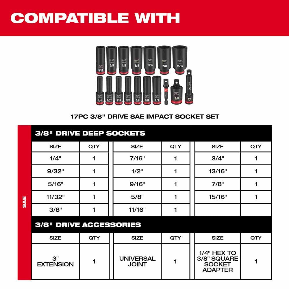 Milwaukee 49-66-6830 Shockwave Impact Duty Socket 3/8 Drive 17-Piece SAE Tray Only
