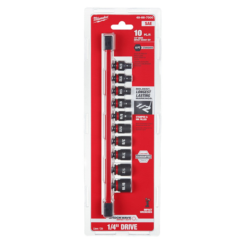 Milwaukee 49-66-7000 10PC SHOCKWAVE Impact Duty™ 1/4 Drive SAE Standard 6 Point Socket Set