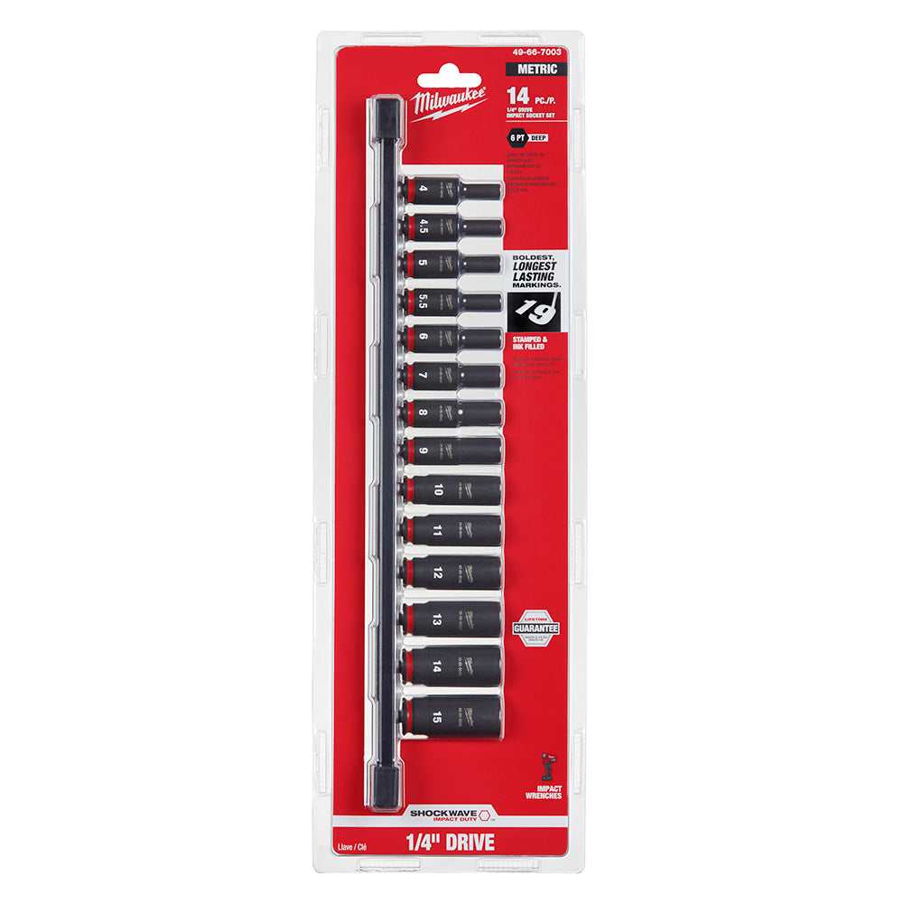 Milwaukee 49-66-7003 14Pc SHOCKWAVE Impact Duty™ 1/4 Drive Metric Deep 6 Point Socket Set