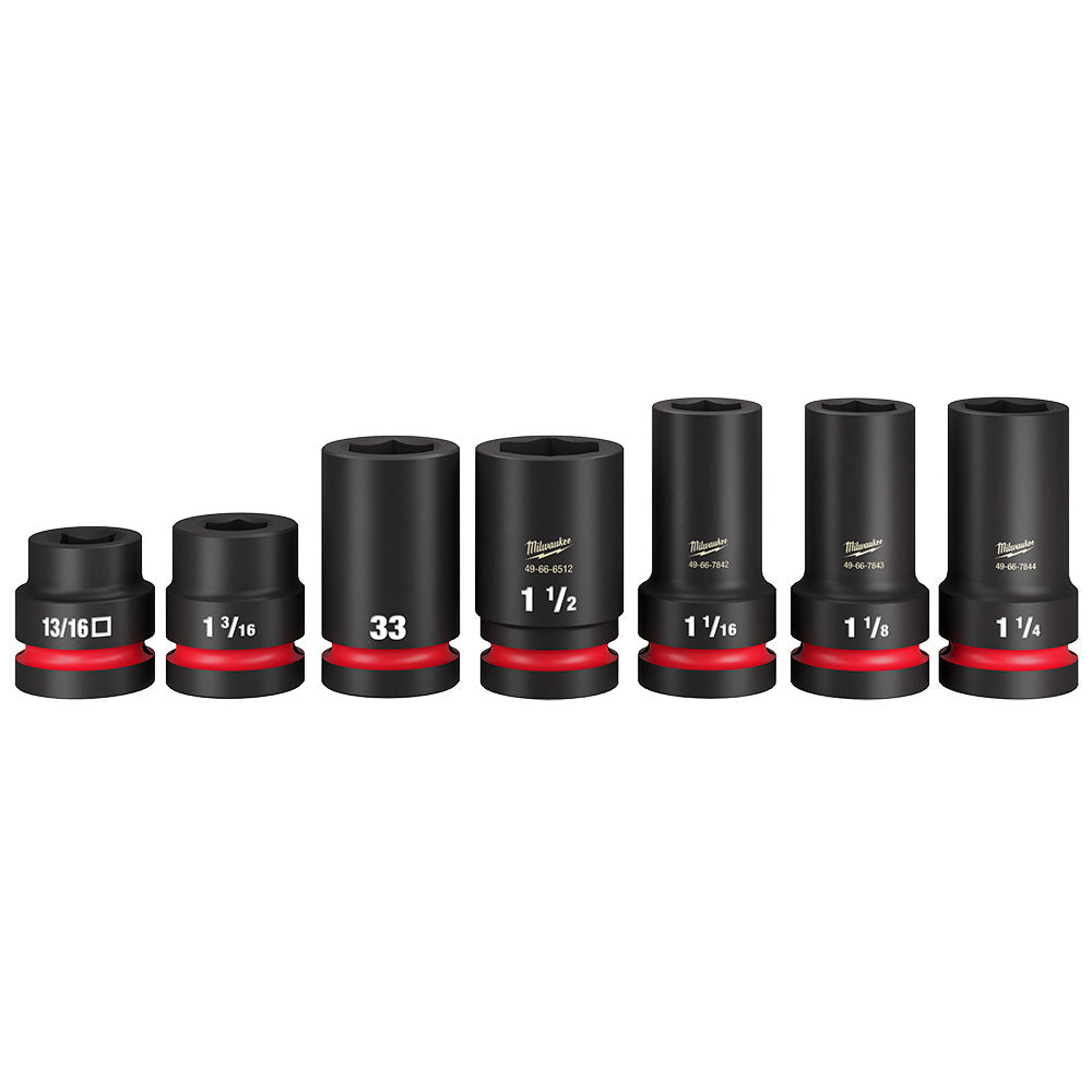 Milwaukee 49-66-7840 SHOCKWAVE Impact Duty 1”ќ Drive 7PC MM & SAE Wheel Service Socket PACKOUT Set