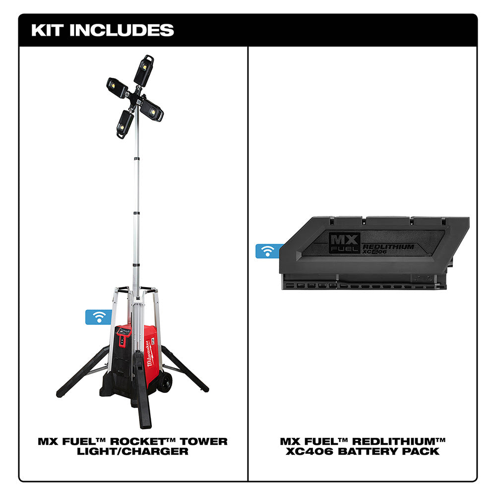 Milwaukee MXF041-1XC MX FUEL ROCKET 27,000 Lumen Tower Light/Charger Kit w/ Battery