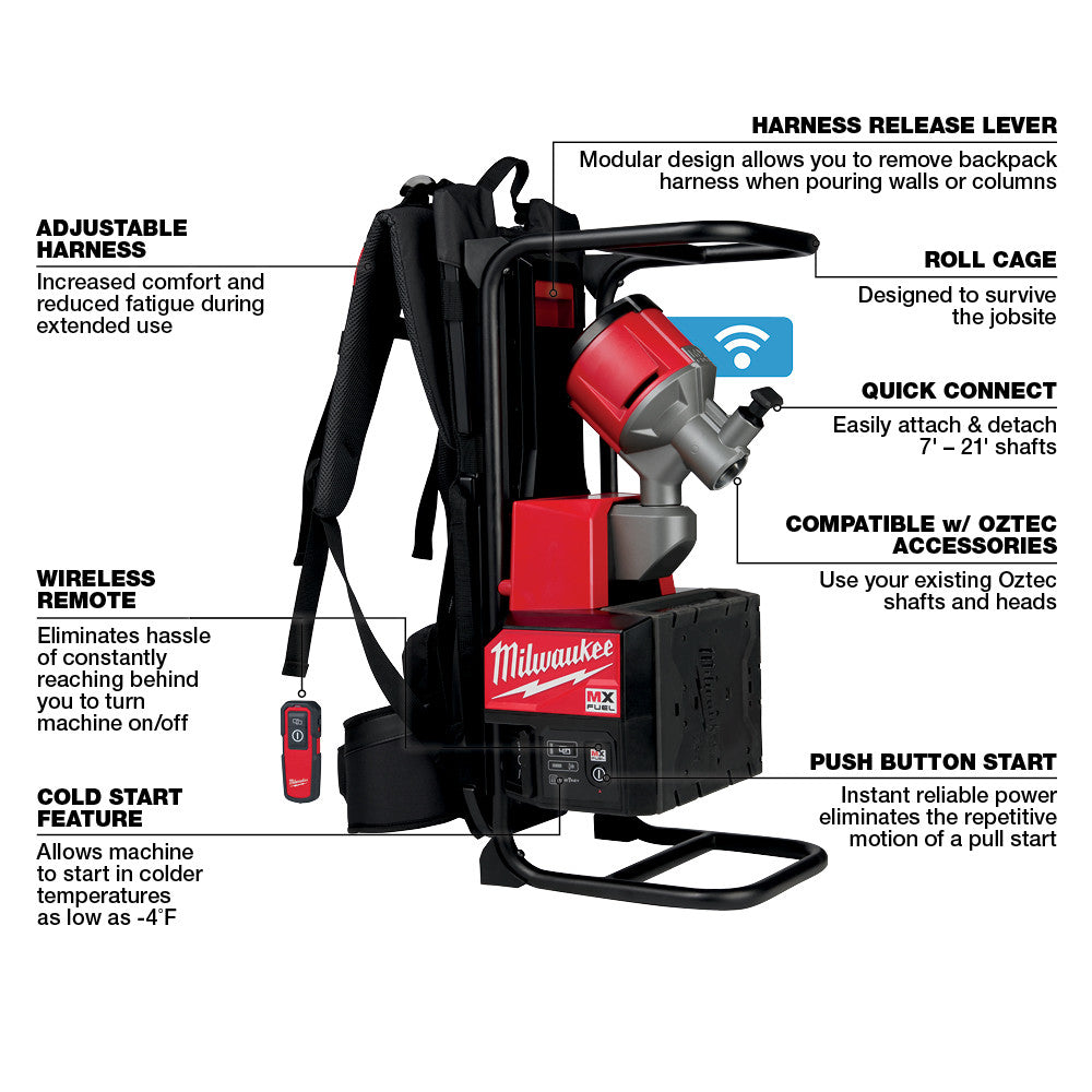 Milwaukee MXF371-2XC MX FUEL™ Backpack Concrete Vibrator Kit