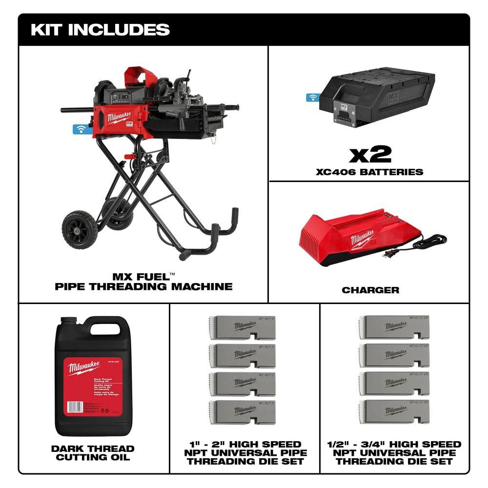 Milwaukee MXF512-2XC MX FUEL 1/8 - 2 Pipe Threading Machine Kit w/ Two Batteries and Charger