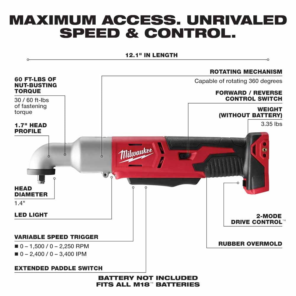 Milwaukee 2668-20 M18 2-Speed 3/8 Right Angle Impact Wrench, Bare Tool