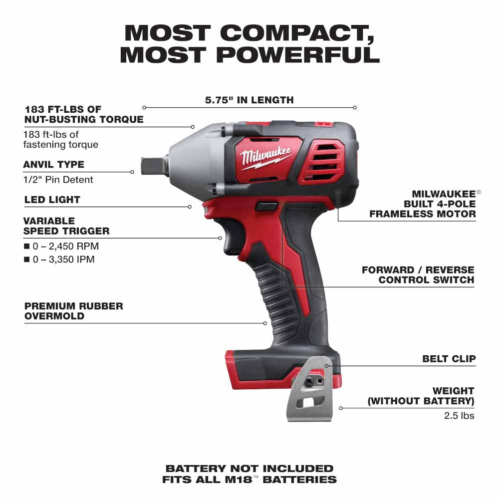 Milwaukee 2659-20 M18 1/2 Impact Wrench with Pin Detent