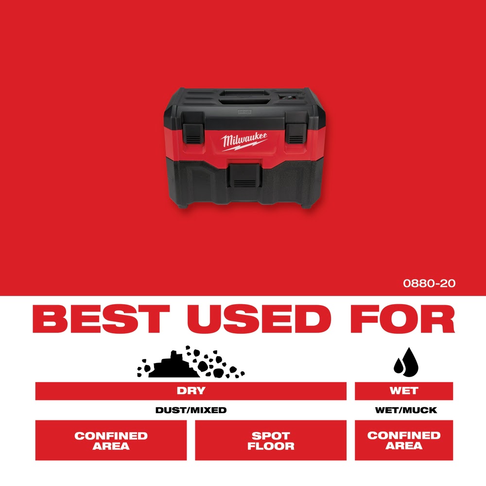 Milwaukee 0880-20 M18 2-Gallon Wet/Dry Vacuum (Tool Only)