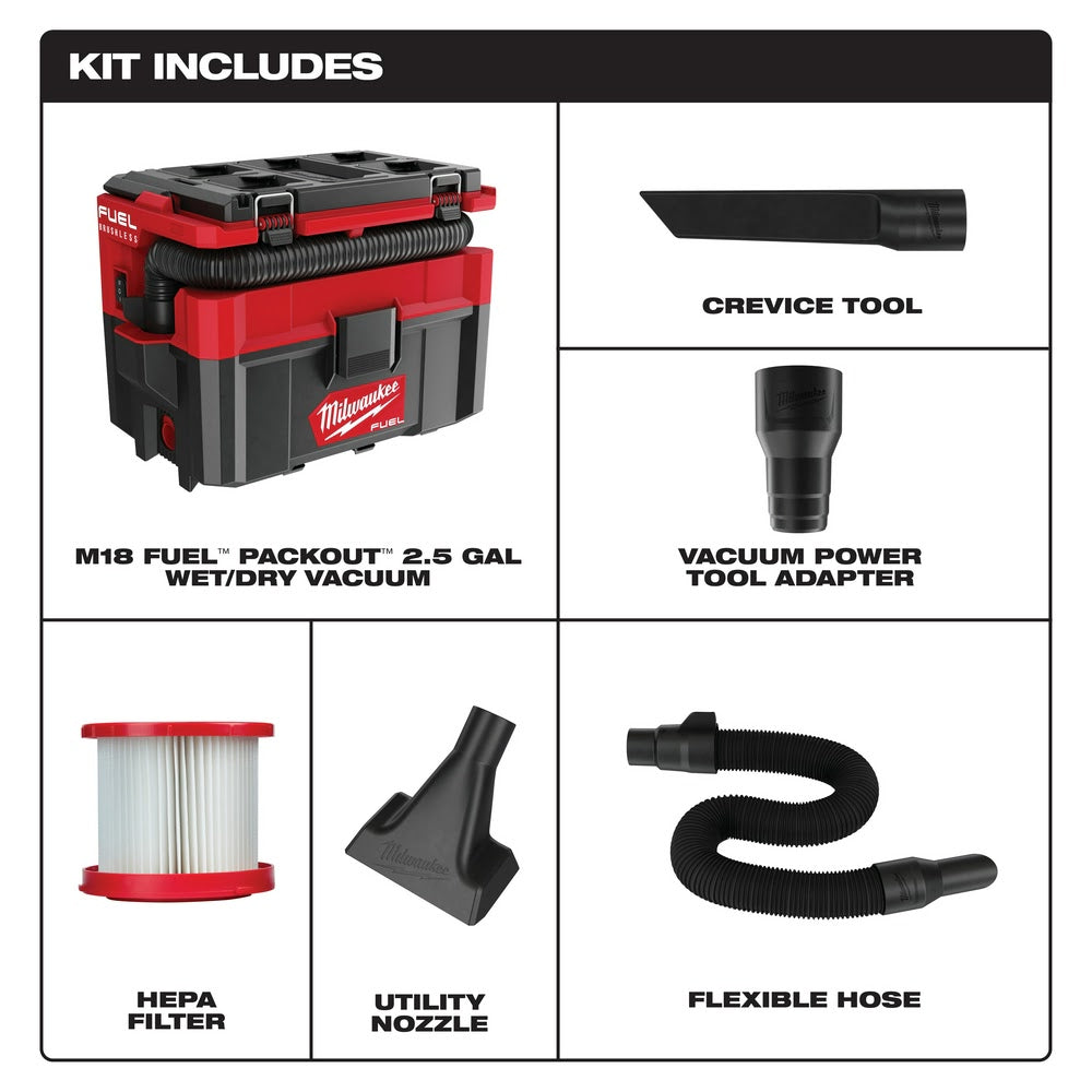 Milwaukee  0970-20 M18 FUEL PACKOUT 2.5 Gallon Wet/Dry Vacuum