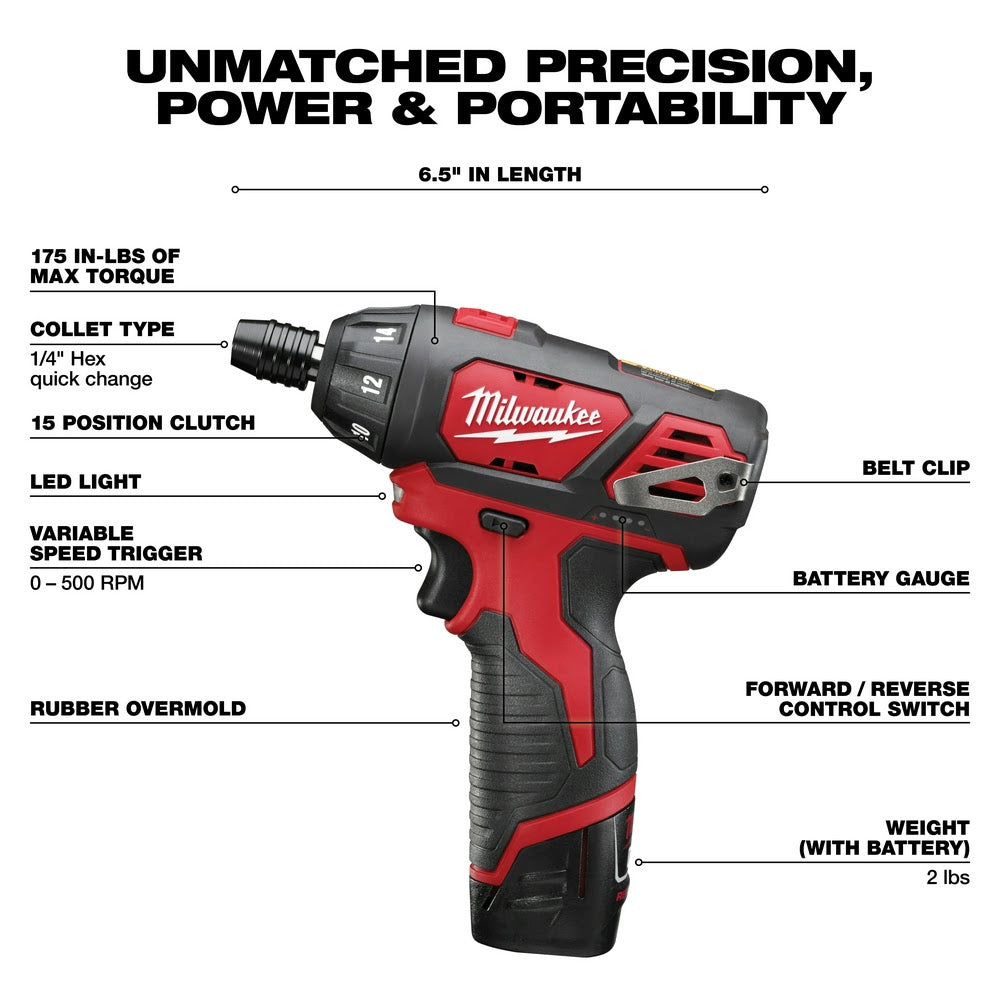 Milwaukee 2401-22 M12 Lithium-Ion 12V 1/4 Hex Screwdriver Kit