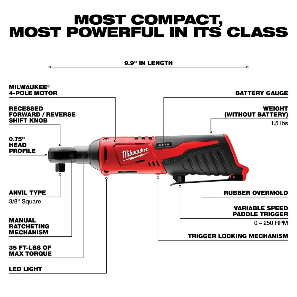 Milwaukee 2457-20 M12 Cordless 3/8 Ratchet (Tool Only)