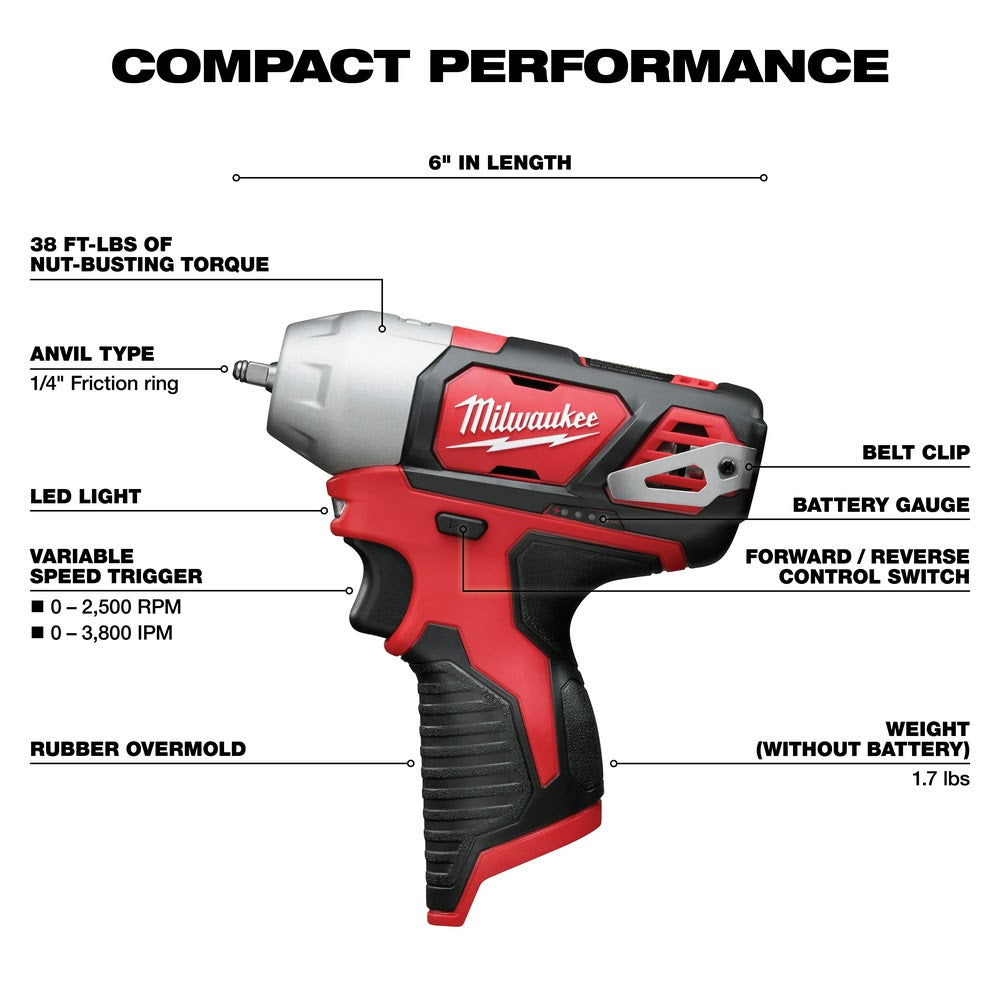 Milwaukee 2461-20 M12 1/4 Impact Wrench Bare