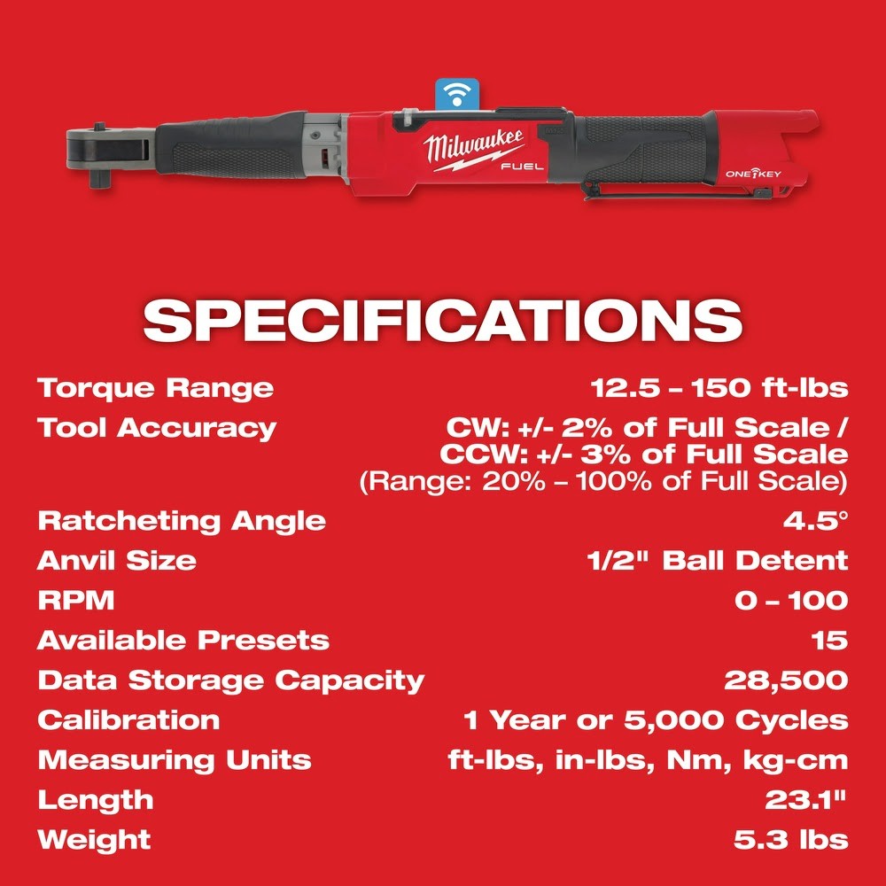 Milwaukee 2466-20 M12 FUEL 1/2 Digital Torque Wrench w/ ONE-KEY, Bare Tool