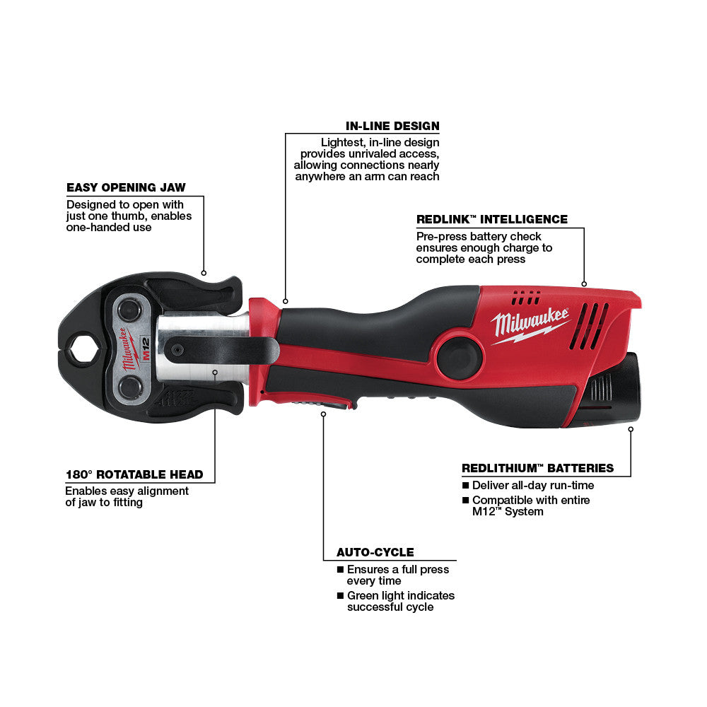 Milwaukee 2473-22 M12 Force Logic Press Tool 1/2 - 1 Kit