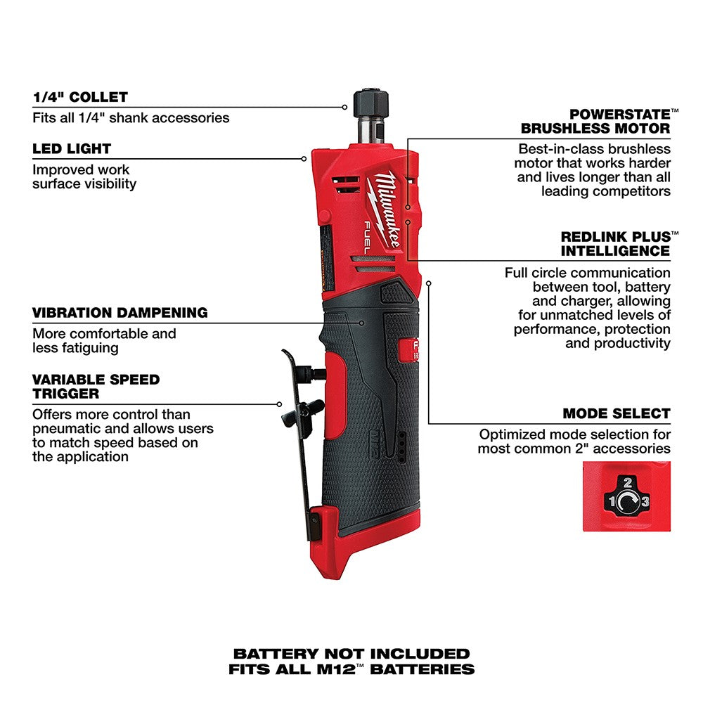 Milwaukee 2486-20 M12 FUEL Straight Die Grinder, Bare
