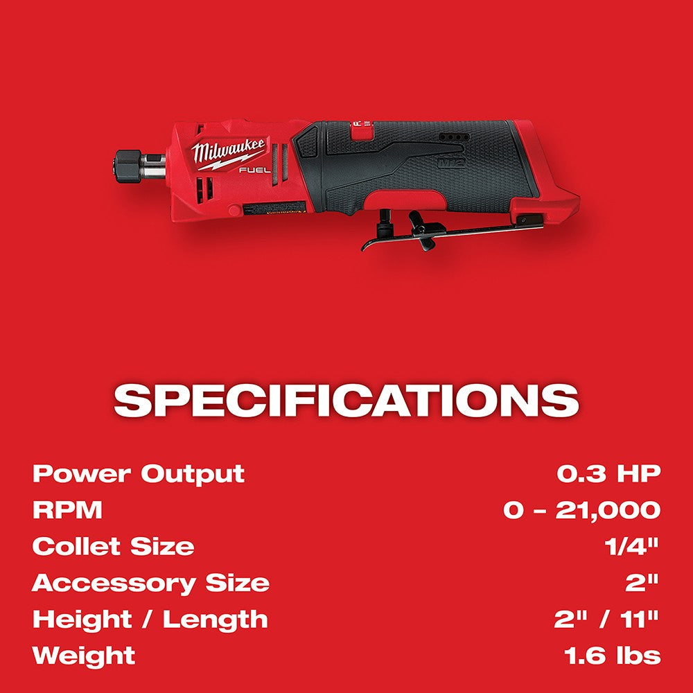 Milwaukee 2486-20 M12 FUEL Straight Die Grinder, Bare
