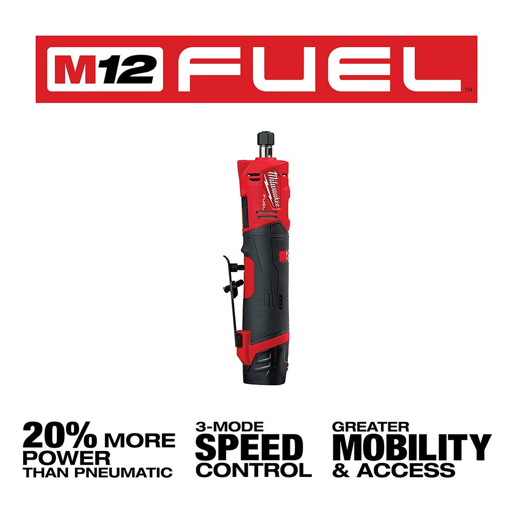Milwaukee 2486-22 M12 FUEL Straight Die Grinder, 2 Battery Kit
