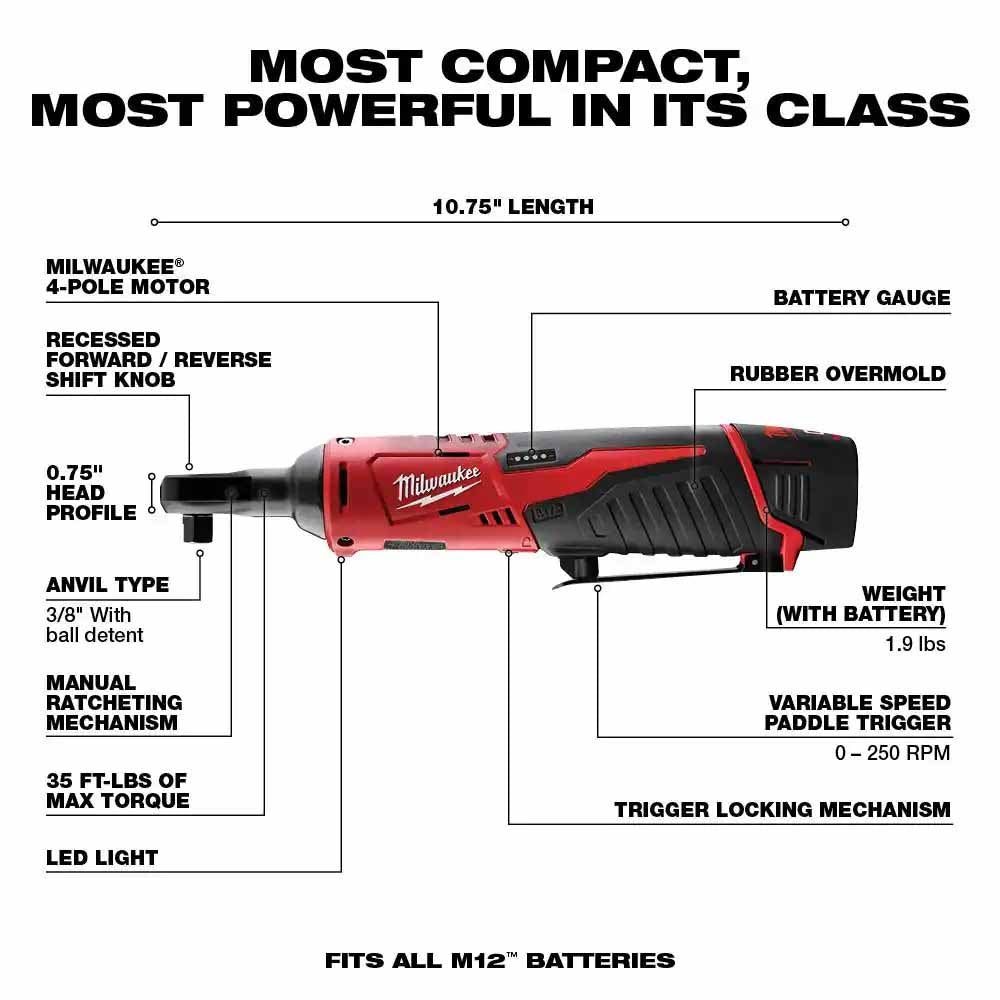 Milwaukee 2497-24B M12 12V Lithium-Ion Cordless Combo Kit (4-Tool) w/(2) 1.5Ah Batteries, (1) Charger, (1) Tool Bag