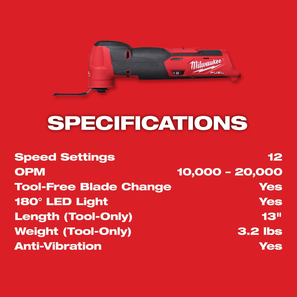 Milwaukee 2526-20 M12 FUEL™ Oscillating Multi-Tool, Bare
