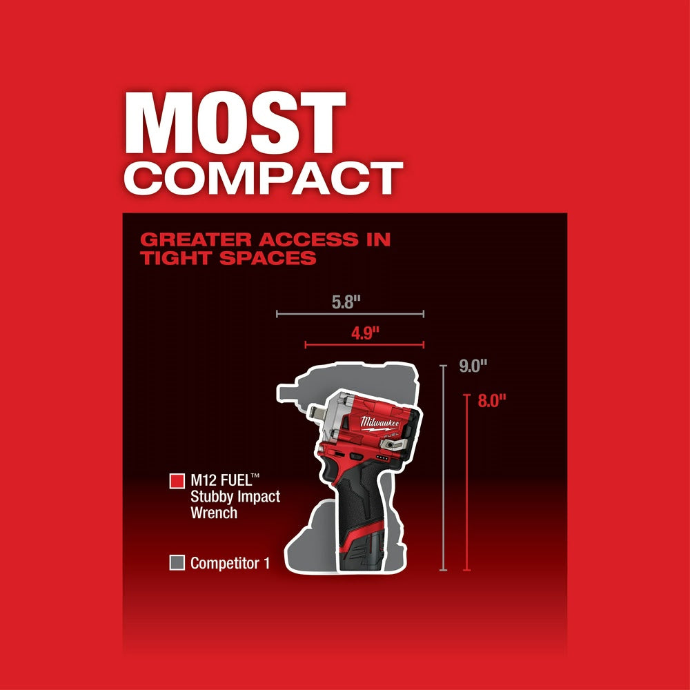 Milwaukee 2555-20 M12 FUEL Stubby 1/2 Impact Wrench, Bare Tool
