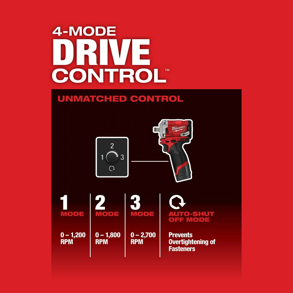 Milwaukee 2555-20 M12 FUEL Stubby 1/2 Impact Wrench, Bare Tool