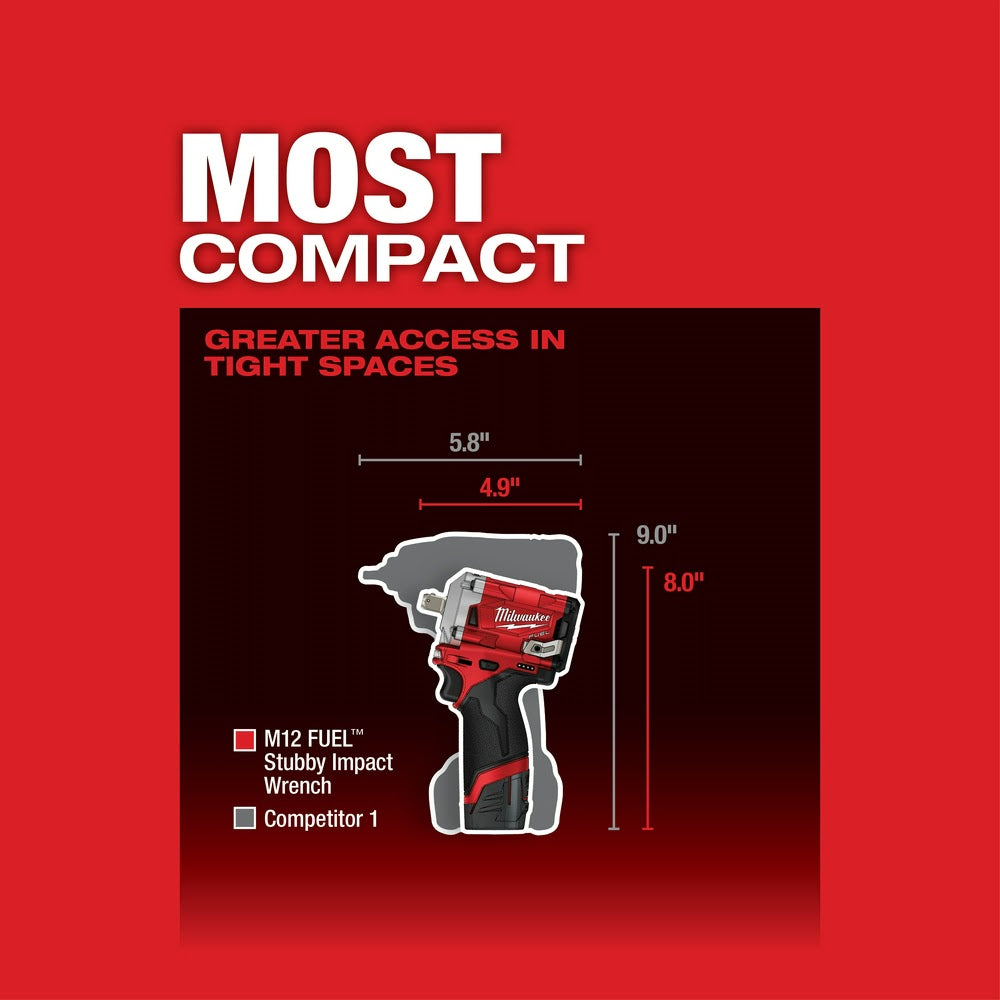 Milwaukee 2555P-20 M12 FUEL Stubby 1/2 Pin Impact Wrench, Bare