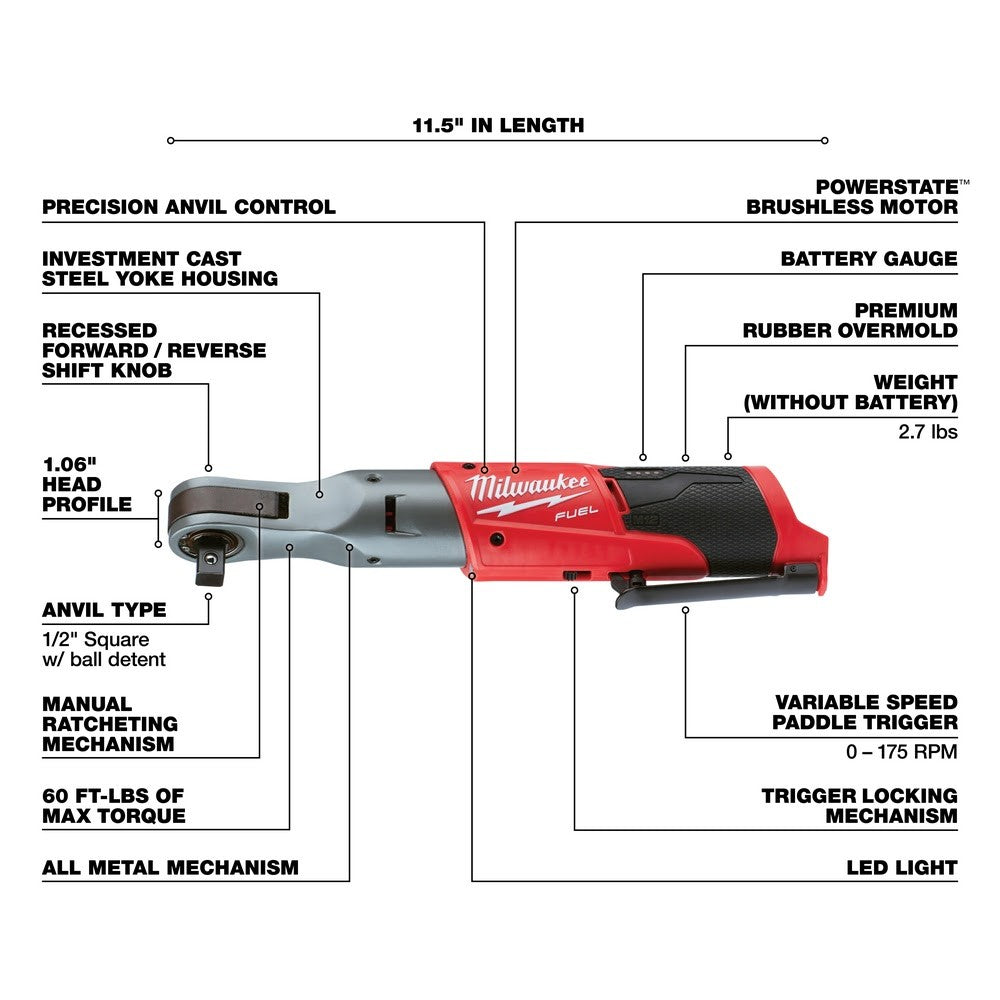 Milwaukee 2558-20 M12 FUEL 1/2 Ratchet, Bare Tool